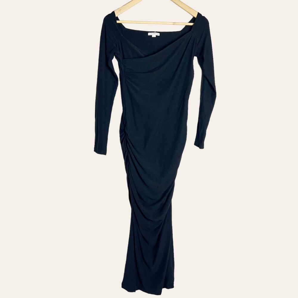 Standard James Perse Black Long Sleeve Surplice Ruched Midi Dress Size M
